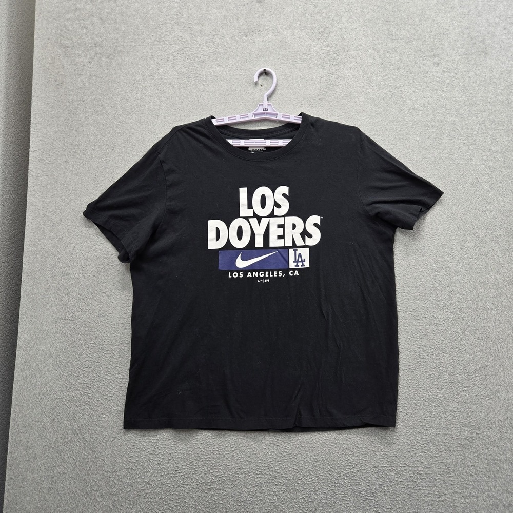 Los Angeles Dodgers Men Shirt XXL Black Los Doyers Spellout Logo Short Sleeve